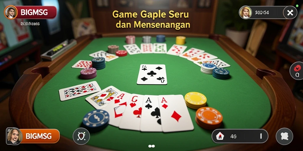 Tampilan screenshot utama BIGMSG dengan aksi seru Gaple.
