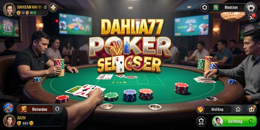 Tampilan gameplay DAHLIA77 dengan suasana poker yang mendebarkan.