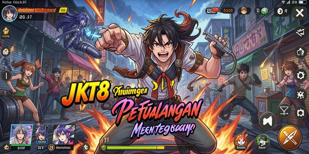 Tampilan menarik dari gameplay JKT8 yang penuh warna dan aksi.