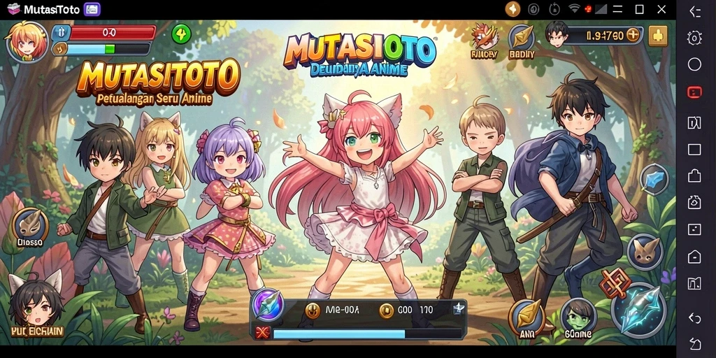 Screenshot dari gameplay MUTASITOTO menampilkan karakter Anime yang beraksi.