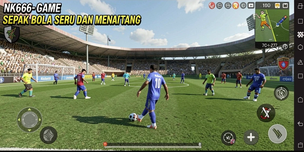 Tampilan gameplay NK666 dengan aksi sepak bola yang mendebarkan.