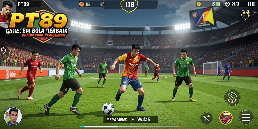 Tampilan gameplay PT89 dengan aksi mendebarkan di lapangan sepak bola.