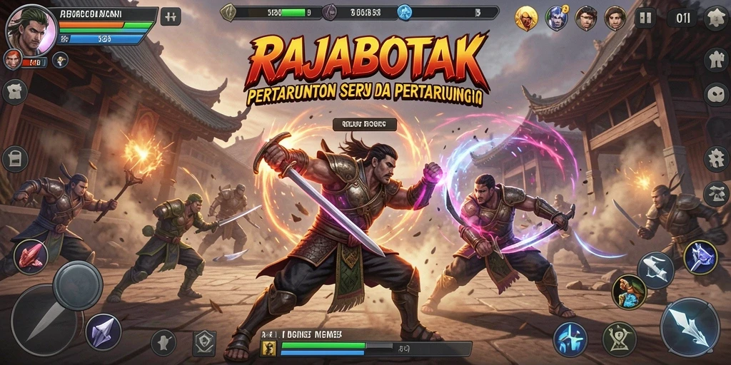 Tampilan gameplay seru dalam RAJABOTAK dengan pertarungan intens.