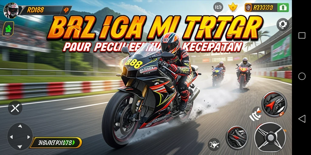 Screenshot gameplay RDI88 menampilkan balapan motor yang penuh aksi.