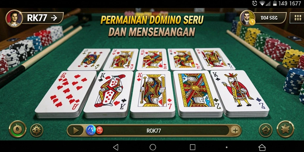Screenshot utama RK77 menampilkan aksi intens permainan Domino.