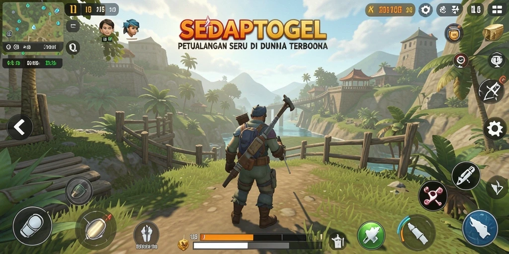 Screenshot gameplay SEDAPTOGEL menampilkan petualangan di dunia terbuka.