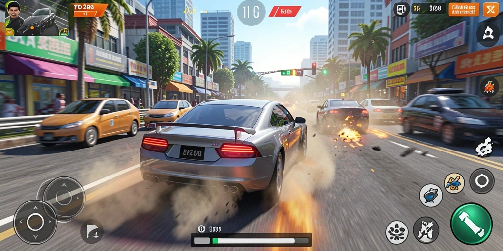 Screenshot dari gameplay Racing TO288 dengan mobil yang melaju kencang.