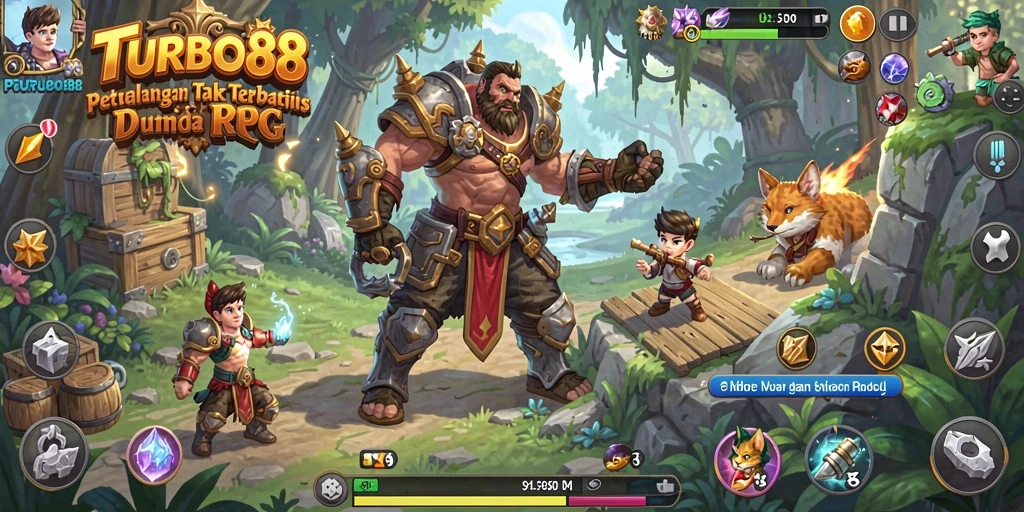 Gambar menampilkan keseruan pertempuran dalam game RPG TURBO88.